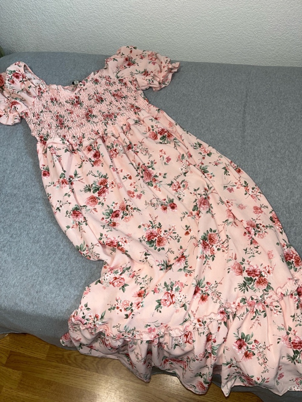 Cottagecore Peasant Maxi Dress 2X Smocked Prairie Puff Floral Romantic Milkmaid